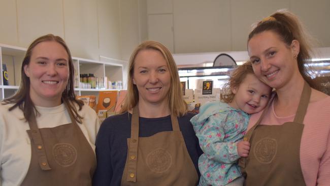 New owner of the Dalby Health Foods Store with former owner. (L-R): Imogen Bailey, Monica Bailey, Isabella and Deanna Russell. Picture: Emily Devon​