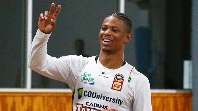 Scott Machado of the Cairns Taipans trains at the Cairns Basketball Stadium ahead of the team's National Basketball League (NBL) match against the New Zealand Breakers at the Cairns Convention Centre. PICTURE: BRENDAN RADKE.