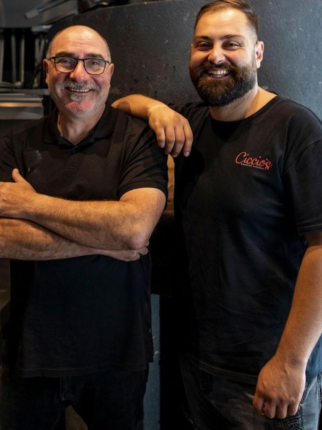 Ciccio's Woodfire Pizzeria owner George Xylourgidis (left) with his mentor and former boss Sam Fazio from Fazio Hampton. Picture: Instagram