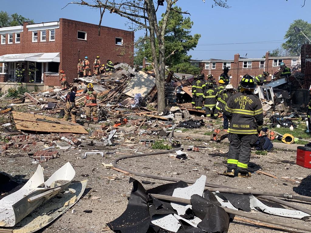 Firefighters at the scene of the explosion. Picture: Baltimore City Fire Department