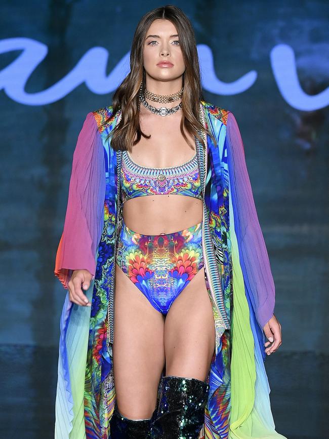 Some of the psychedelic swimwear on display.