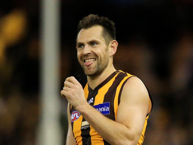 AFL Round 23: Hawthorn v. Western Bulldogs at Etihad Stadium. Luke Hodge on the siren. Picture: Mark Stewart