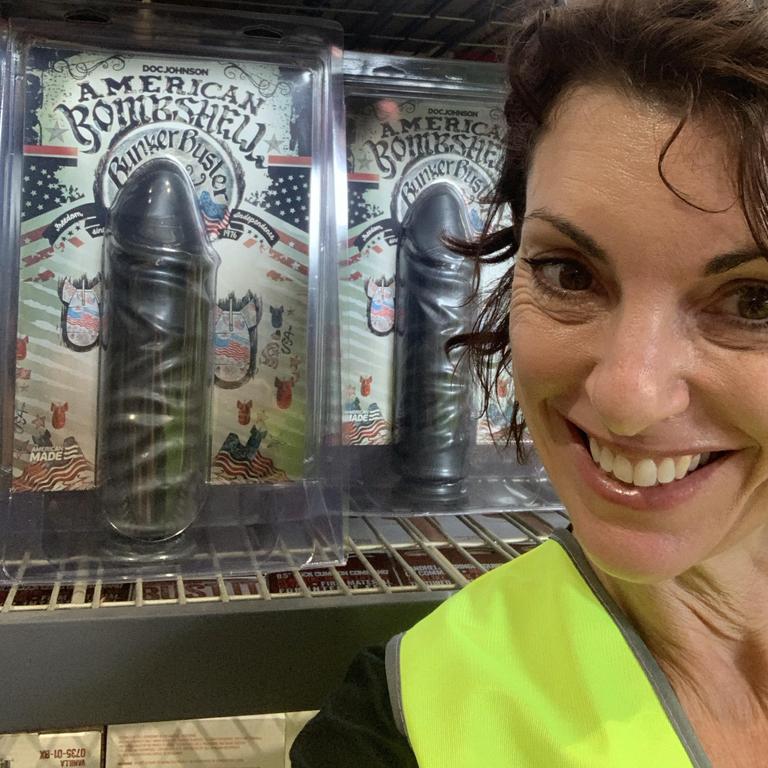 Kerri Sackville checking out a sex toy warehouse. Picture: Supplied