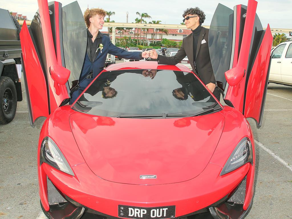 Max Shannon-Hooper and Arda Kandemir at the Red Carpet arrivals at Sea World for the Pimpama SHS Formal 2023. Picture: Glenn Campbell