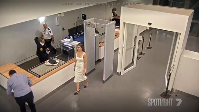 CCTV shows Bruce Lehrmann and Brittany Higgins being signed in at Parliament House on the night of the alleged incident. Pictures: Seven Picture - Seven News Spotlight