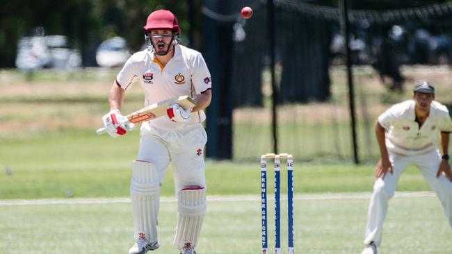 Tea Tree Gully’s Joe Gatting batting during his team’s clash with the Adelaide University on Saturday. Picture: AAP/ Morgan Sette