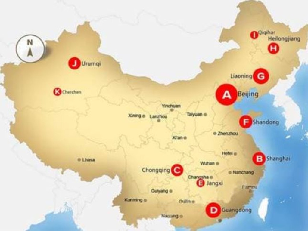 This map identifies known prison camps across China.