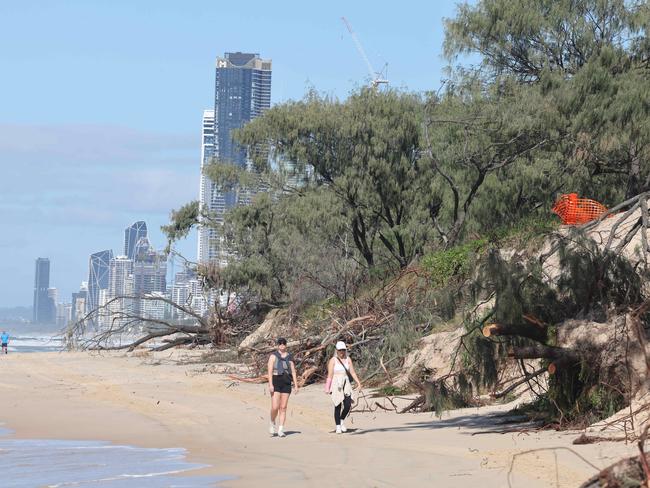 Council believe full restoration of the Gold CoastÃ¢â¬â¢s beaches could take up to three years after the city was battered by the strongest waves seen in three decades. A section of The Spit pathway popular with thousands of walkers has been closed off amid fears it could collapse due to ongoing erosion caused by the high tides, to the dismay of local residents. Picture Glenn Hampson