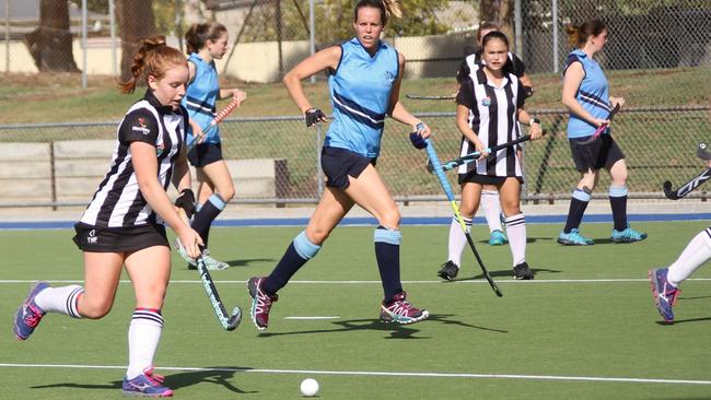 Port Adelaide Metro One women's player Nicola Higgins in action against Flinders University last year. Picture: Port Adelaide Hockey Club