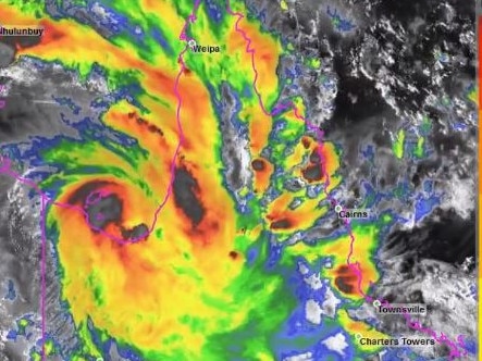 Tropical cyclone Imogen brought falls up of to 260mm on Sunday, with more set to pummel north Queensland on Monday. Picture: Twitter/ Bureau of Meteorology