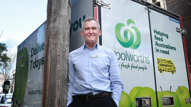 Woolworths CEO Brad Banducci with a delivery truck. Picture: John Feder