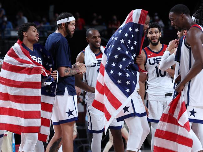 The US players celebrate their win over France. Picture: AFP