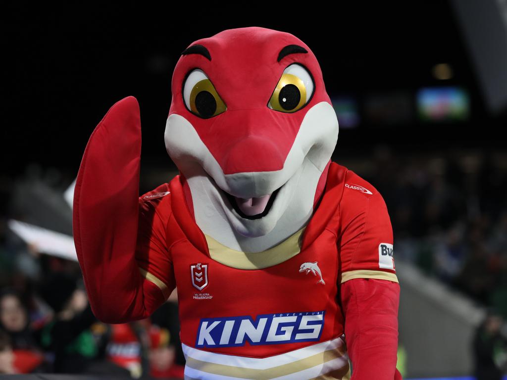 Phinny the Dolphins mascot has a few hurdles to swim over. Picture: NRL Images