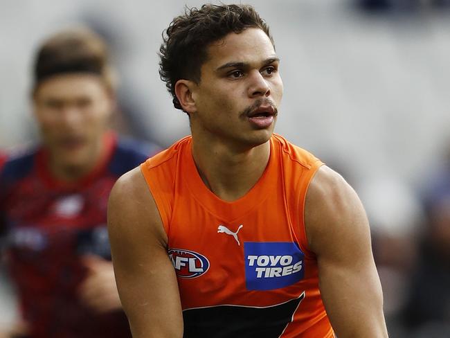 MELBOURNE, AUSTRALIA - JULY 03: Bobby Hill of the Giants looks on during the 2021 AFL Round 16 match between the Melbourne Demons and the GWS Giants at the Melbourne Cricket Ground on July 3, 2021 in Melbourne, Australia. (Photo by Dylan Burns/AFL Photos via Getty Images)