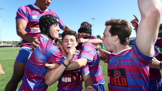 St Augustine's students celebrate their Schoolboy Trophy win in 2021. Picture: supplied