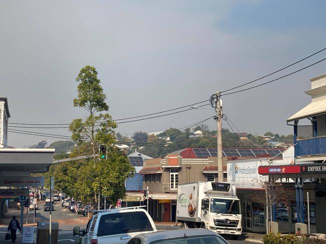 Smoke hangs over Gympie as Queensland Fire and Emergency Services and Queensland Parks and Wildlife Services conduct controlled burns across the region on Tuesday, July 27, 2021. Photo: Scott Kovacevic