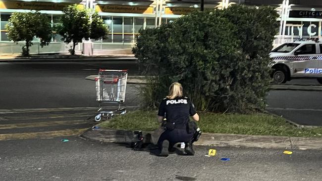 Police investigating after a teenager was found with a gunshot wound in a car park at Helensvale Plaza shopping centre. Picture: Keith Woods.