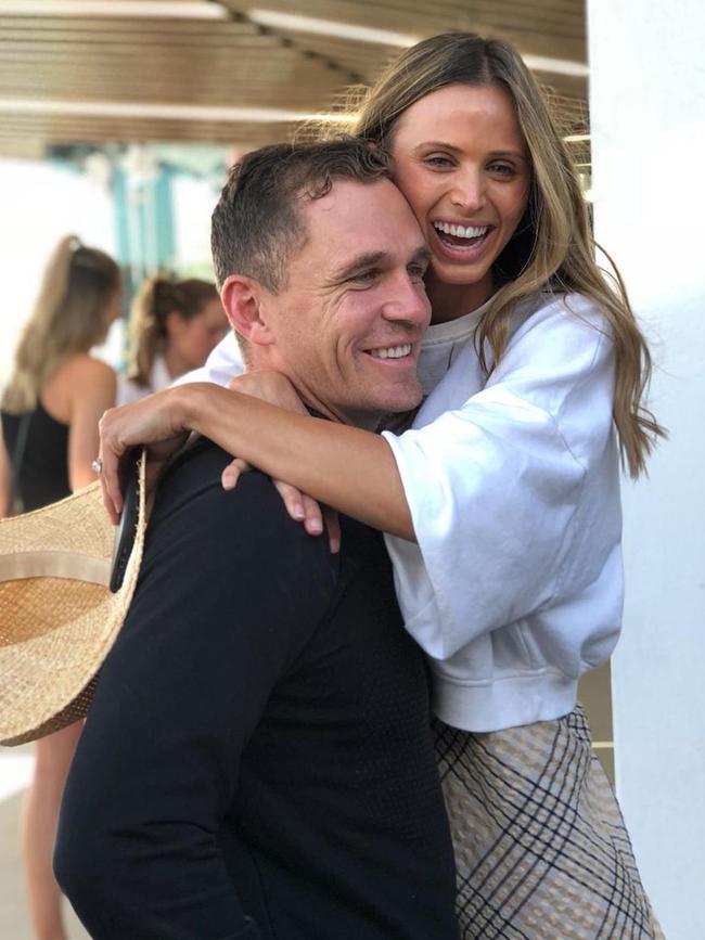 Brit Selwood is reunited with husband Joel Selwood on the Gold Coast after being in isolation for two weeks.