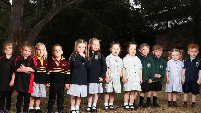 From left, Scarlett and Ava Beven-Palmer (Clarendon Vale), Ava and Ben Pregnell (Snug), Esther and Nina Bannister (Lauderdale), Ella and Lucy March and Theo and Ben Hannan (Howrah) and Maggie and Bill Bowering (Lauderdale). Picture: Nikki Davis-Jones