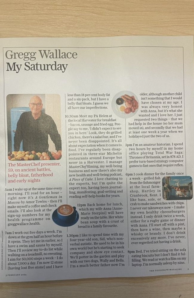 Read it and weep: Gregg Wallace’s Saturday routine.