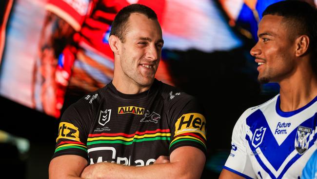 Former teammates Isaah Yeo and Stephen Crichton. Picture: Mark Evans/Getty Images