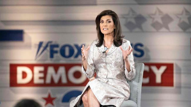 US Republican presidential candidate Nikki Haley speaks during a town-hall meeting in South Carolina. Picture: AFP