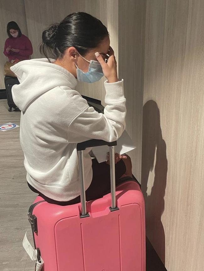 Williams’ distraught partner Charlotte Lewis after being told they need to quarantine. Picture: Instagram/georgewilliamss