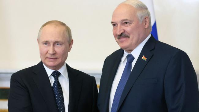 President Vladimir Putin said President Lukashenko of Belarus had requested Russian nuclear warheads to arm ten aircraft. Picture: AFP