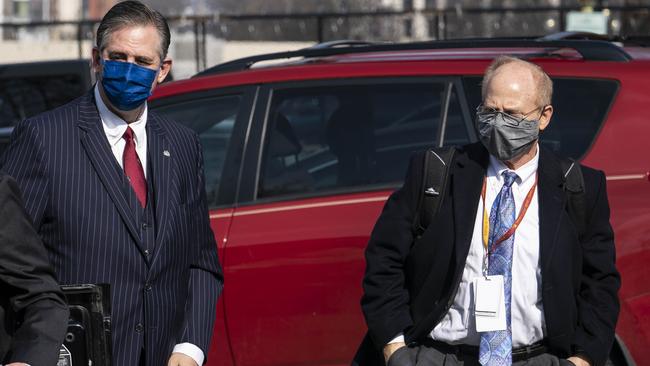 Donald Trump’s defence lawyers Bruce Castor (L) and David Schoen outside of the US Capitol today. Picture; AFP.