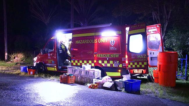 Residents are evacuated after septic tanks overflowed in Stuarts Point. A biohazard was declared and Fire and Rescue NSW assisted residents to a nearby youth centre for decontamination. Photo courtesy of Nine News.