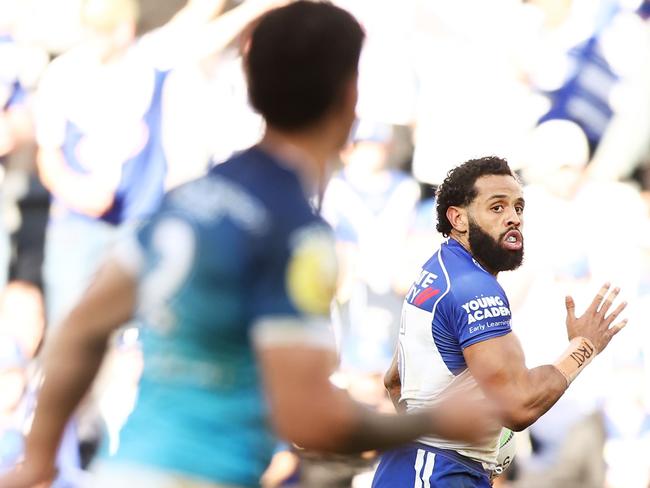 Josh Addo-Carr on his way to a double. Picture: Matt King/Getty