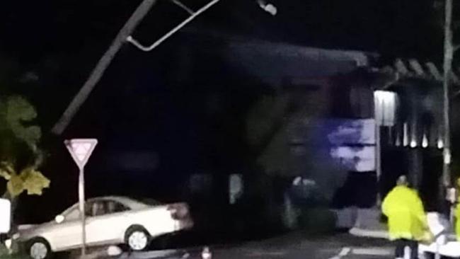 A power pole snapped and caused an outage in Cairns after a single vehicle crashed into it at 7.29pm in Bungalow on January 1, 2023. Picture: Facebook