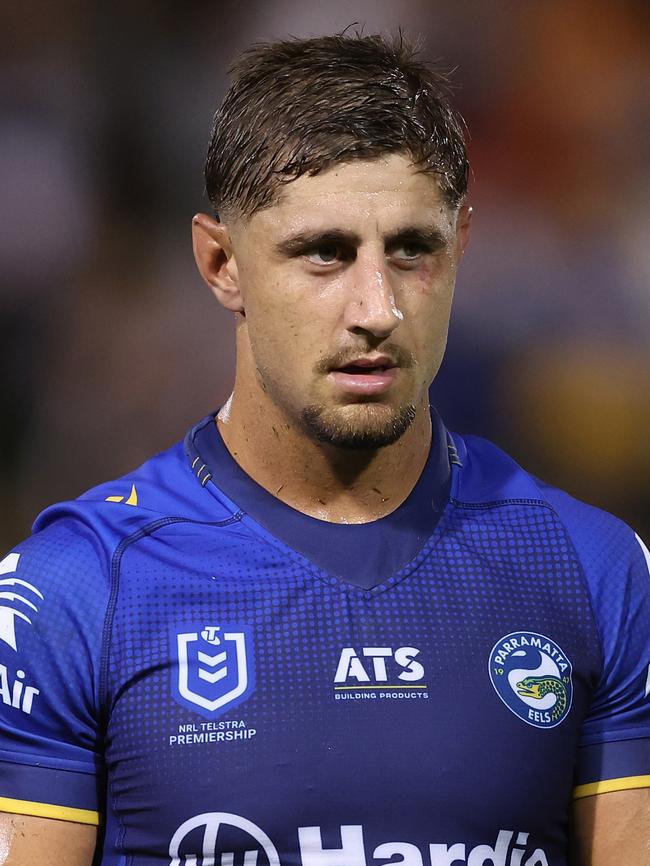 Zac Lomax of the Eels looks on during the 2025 NRL Pre-Season Challenge match between Wests Tigers and Parramatta Eels. (Photo by Mark Metcalfe/Getty Images)