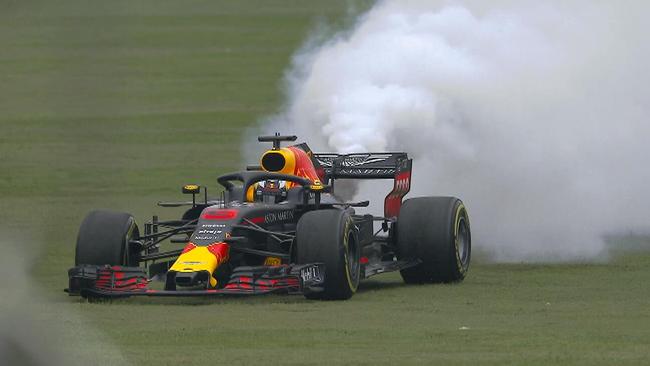 Daniel Ricciardo parks his Red Bull after a suspected turbocharger failure in Practice 3 at the Chinese Grand Prix.