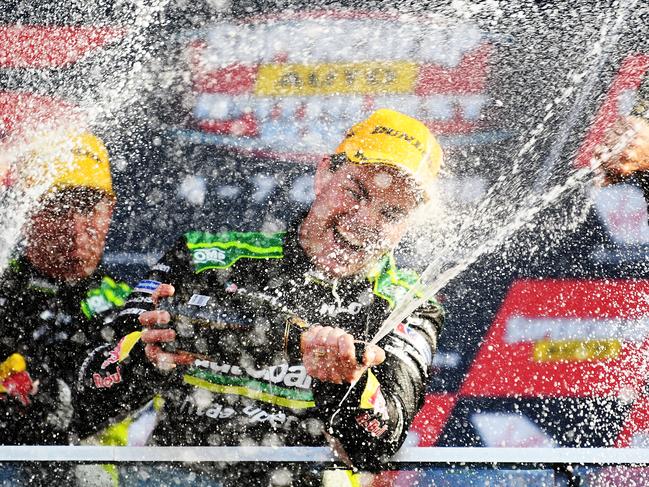 Craig Lowndes celebrates after winning the Bathurst 1000. Picture: Daniel Kalisz