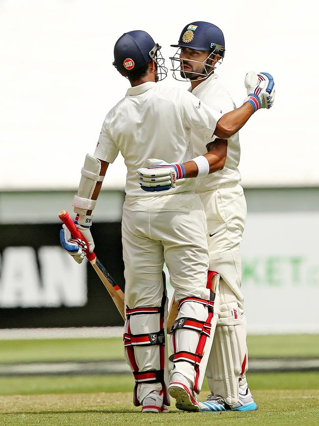 Virat Kohli and Ajinkya Rahane in 2014. Picture: Colleen Petch.