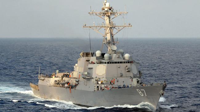 The guided-missile destroyer USS Mason, pictured, has shot down one drone and one anti-ship ballistic missile in the southern Red Sea that were fired by the Houthis, according to Central Command. Picture: Katrina Parker/US Navy/AFP