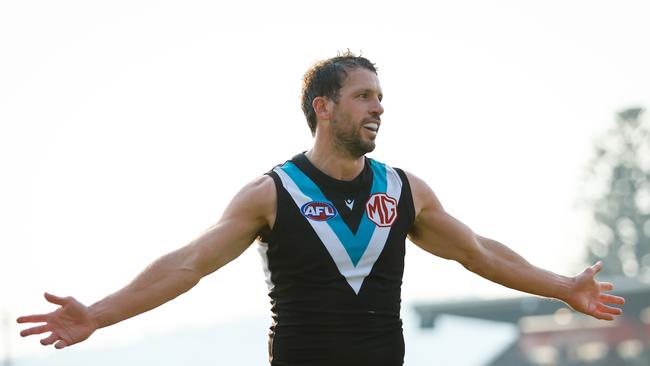 Travis Boak will miss Port’s clash with Richmond. Picture: Dylan Burns/AFL Photos via Getty Images