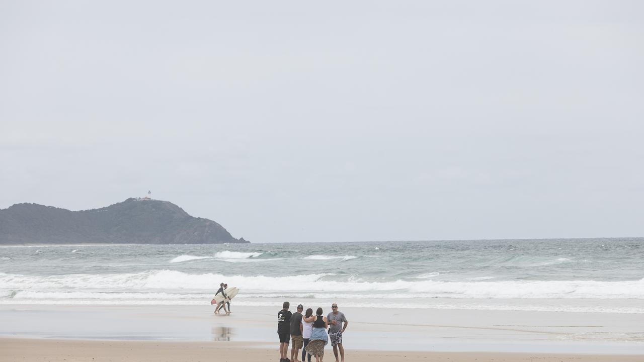 Jay Notaro’s family gathered on Broken Head Beach. Picture: NewsWire/ Natalie Grono