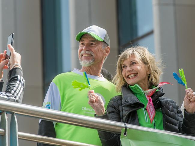 Olivia Newton-John and husband John Easterling in Melbourne last September. Picture: Jason Edwards 