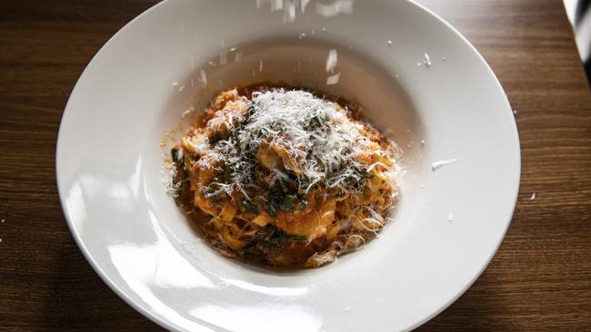 The Barrelroom’s prawn fettuccine wins praise. Picture: Mark Cranitch.