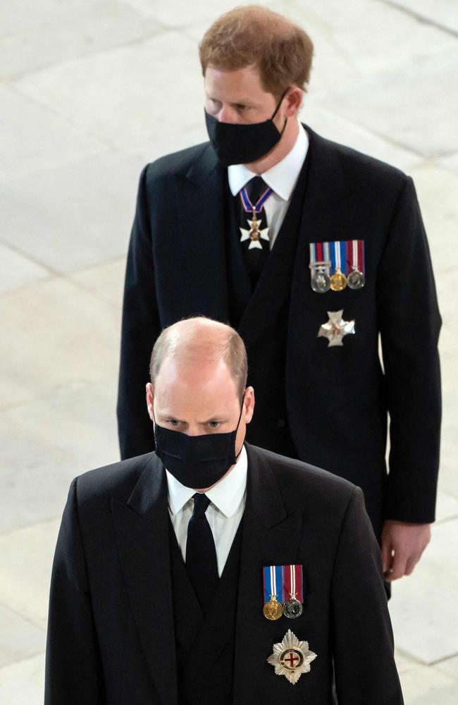 The brothers at the funeral of their grandfather, the Duke of Edinburgh. Picture: AFP