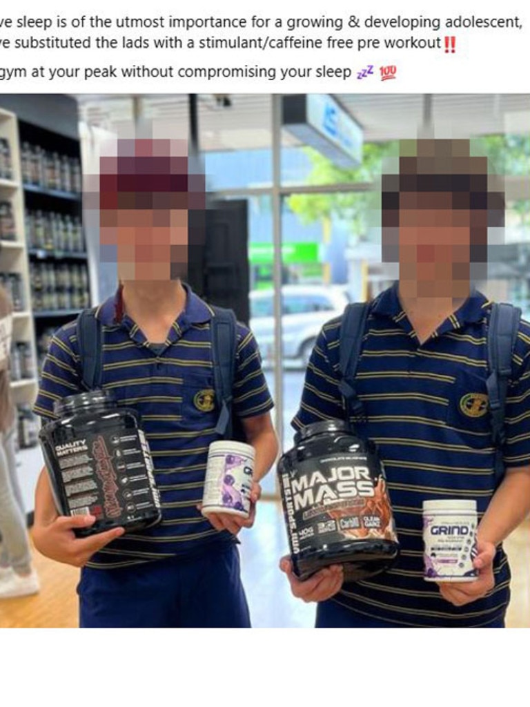 Boys in school uniform pictured on social media to promote gym supplement companies. Picture: Facebook