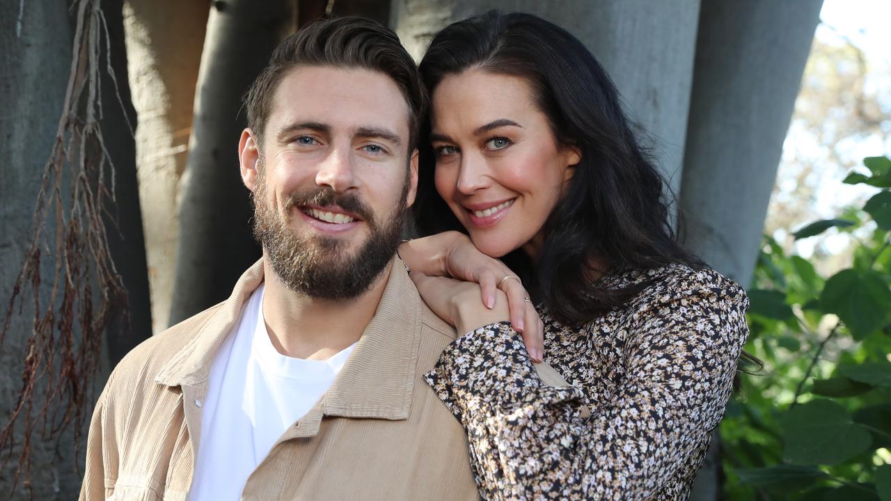 Shaun and his partner of eight years, Megan Gale. Picture: Alex Coppel