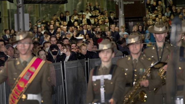 Thousands of people turned out at the Anzac Day dawn service at Martin Place Cenotaph war memorial. Picture: NCA NewsWire / Jeremy Piper