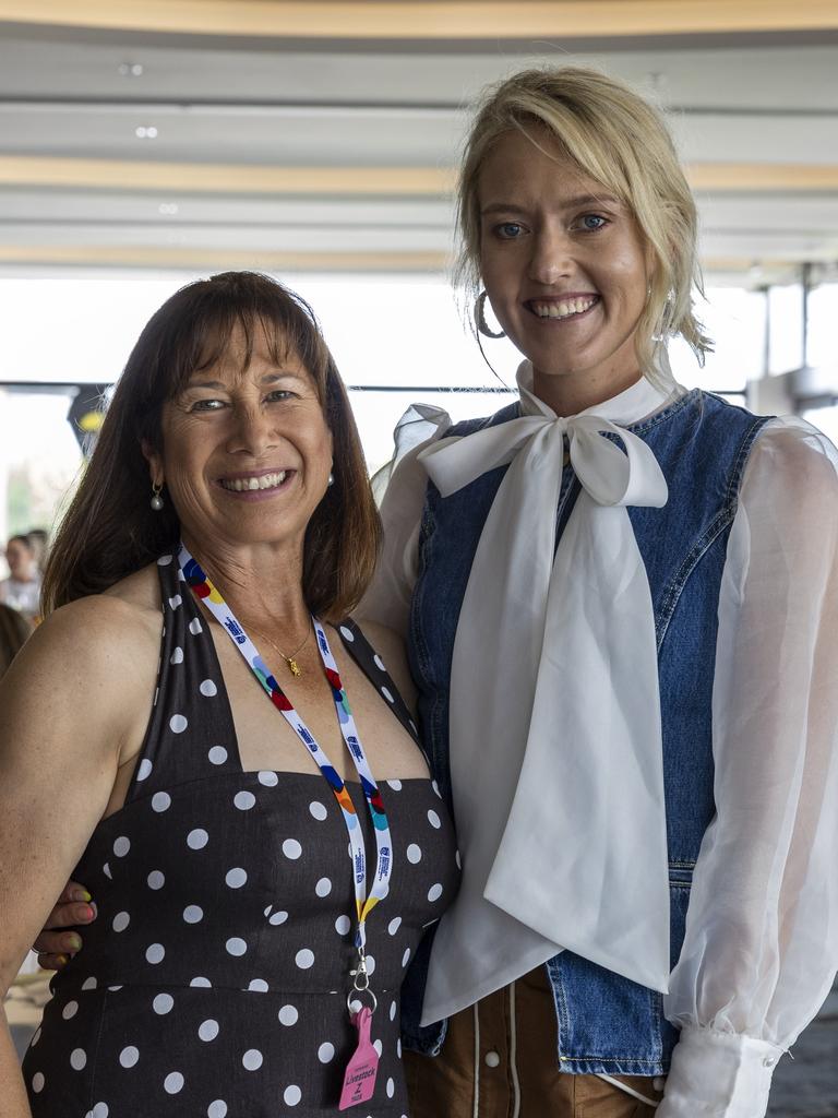 <p>Sue Brosnan and Hannah Murray at the Northern Territory Cattlemen's Association Ladies lunch in Darwin Turf Club. Picture: Pema Tamang Pakhrin</p>