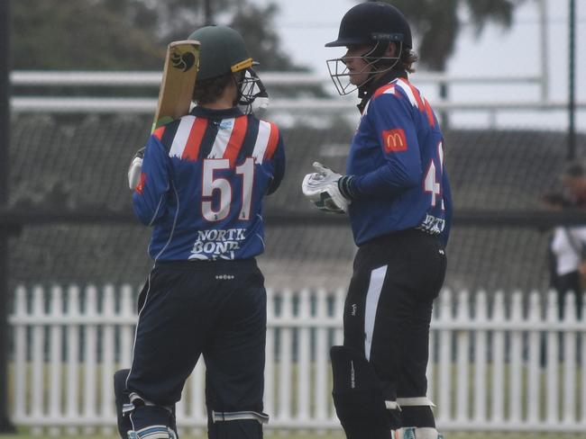 Riley (left) and Aston Weir talk tactics. Picture: Sean Teuma