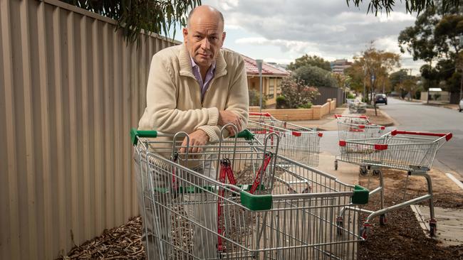 Marion Mayor Kris Hanna is fed up with trolleys littering the streets. Picture: Brad Fleet