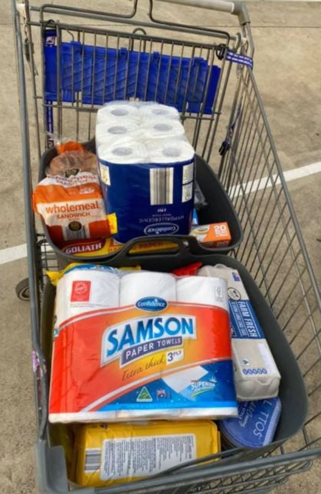 Rather than trying to put groceries into fiddly bags at the checkout, all she has to do is stack them into the tubs. Picture: Facebook/AldiMums