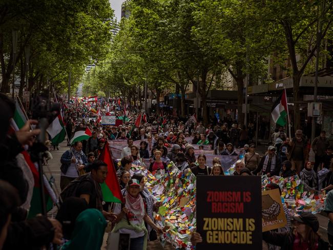 The streets of Melbourne fill with thousands of protesters during the Pro-Palestine rally. Picture: NewsWire